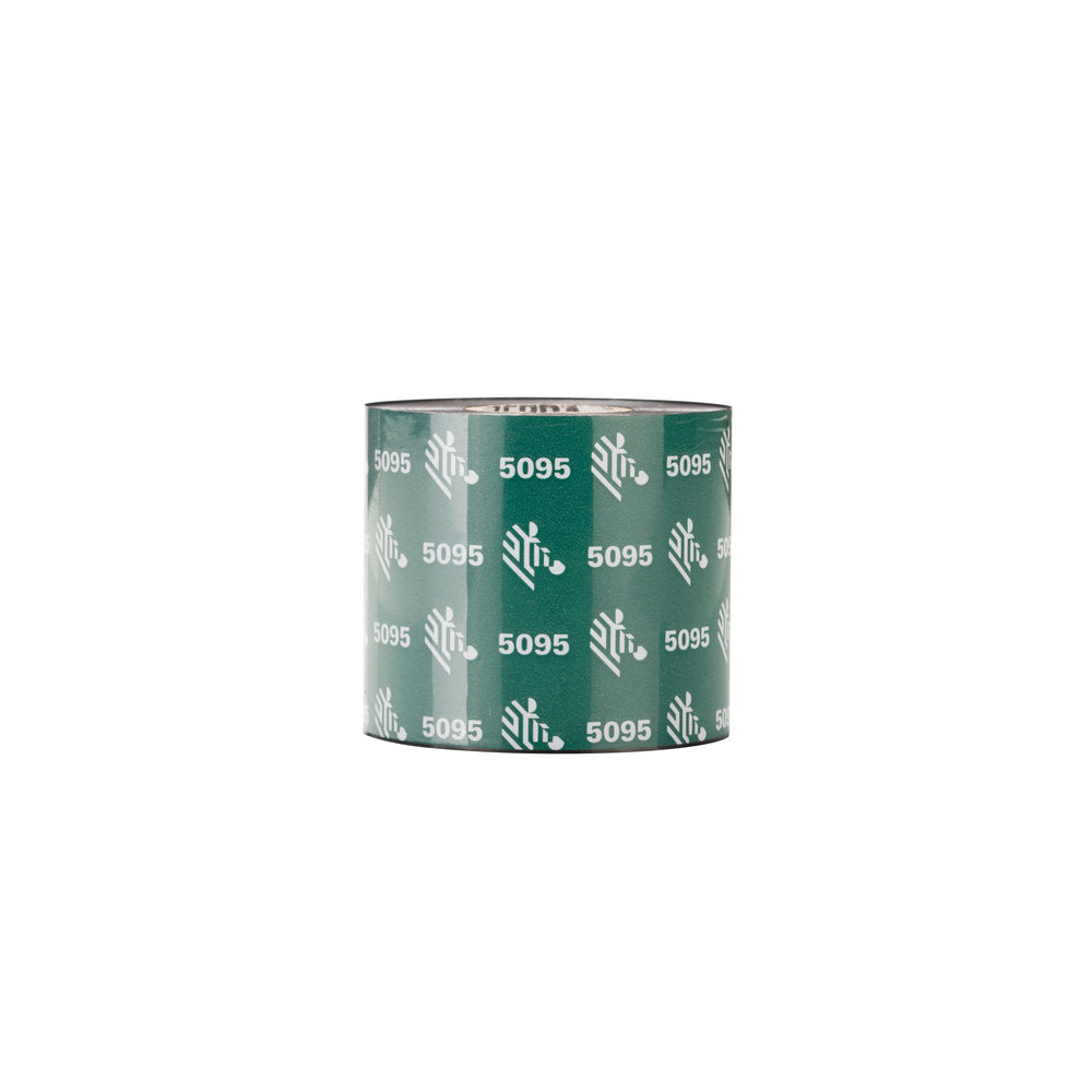 Fitas de carbono Zebra 5095 Resina da Fábrica das etiquetas, mostradas em uma imagem com fundo branco.