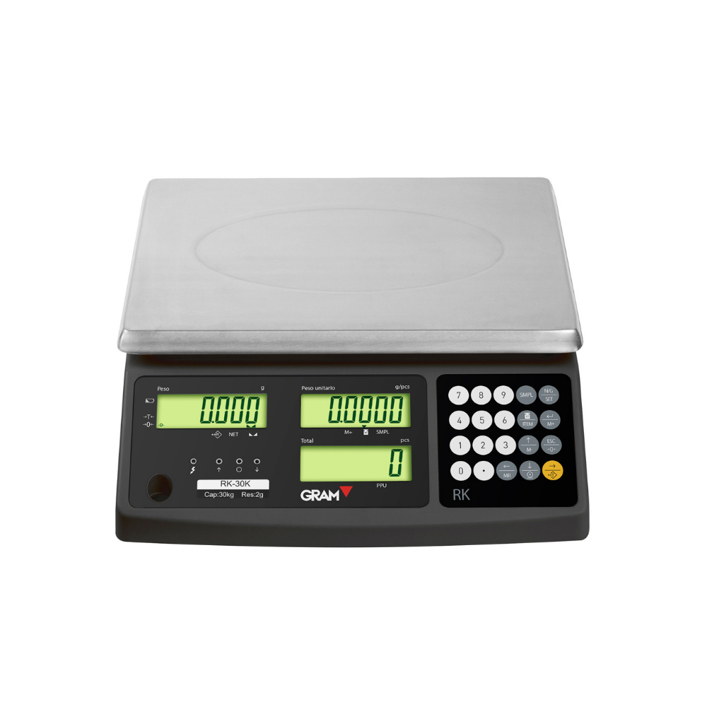 Balança GRAM RK da Fábrica das Etiquetas, mostrador digital com pesagem precisa de pequenos objetos.