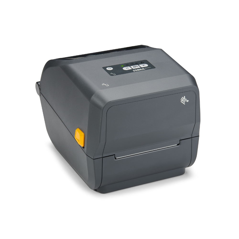 Impressora Zebra ZD421T da Fábrica das Etiquetas, mostrando a frente com tela e botões para impressão de etiquetas.