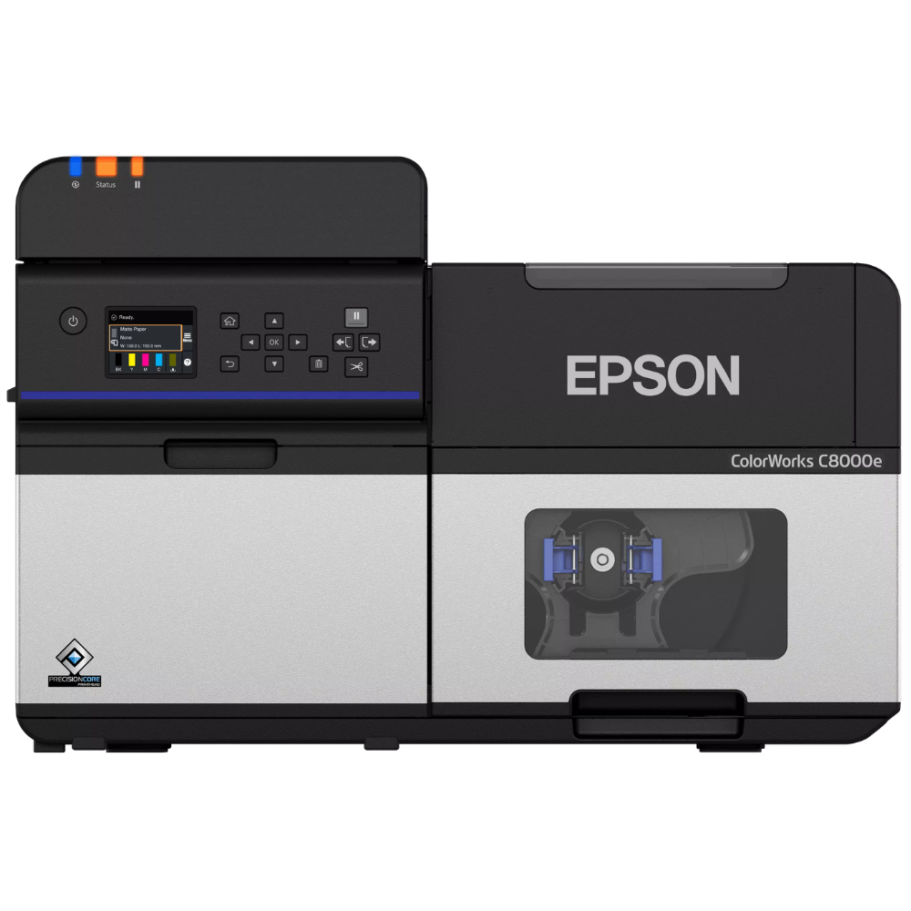 Cartucho de tinta preta EPSON C8000e BK da Fábrica das etiquetas, mostrado em destaque na imagem.