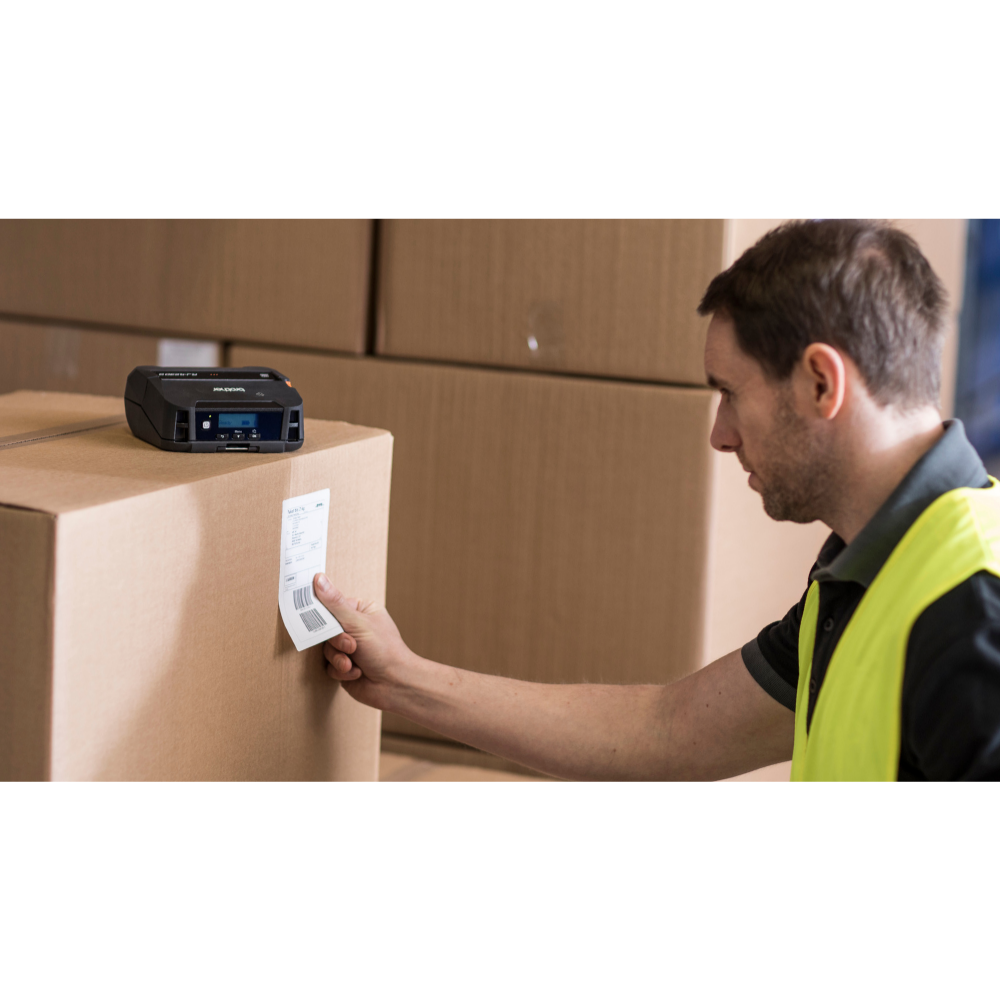 Etiqueta térmica Brother RJ-4230B da Fábrica das Etiquetas, impressora de etiquetas com tela e teclado.