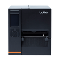 Impressora Brother TJ-4021TN de etiquetas, branca, com display e bobina de papel visíveis.