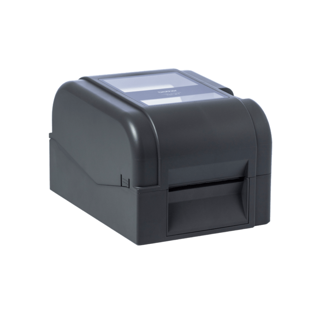 Impressora de etiquetas Brother TD-4420TN da Fábrica das Etiquetas exibindo etiquetas impressas em rolo.