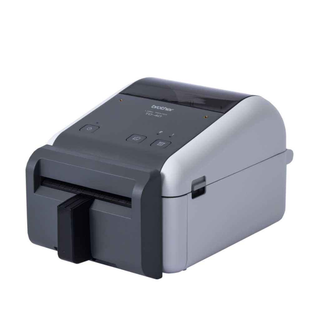 Impressora Brother TD-4420DNFC da Fábrica das etiquetas exibindo painel de controle e conexão USB.