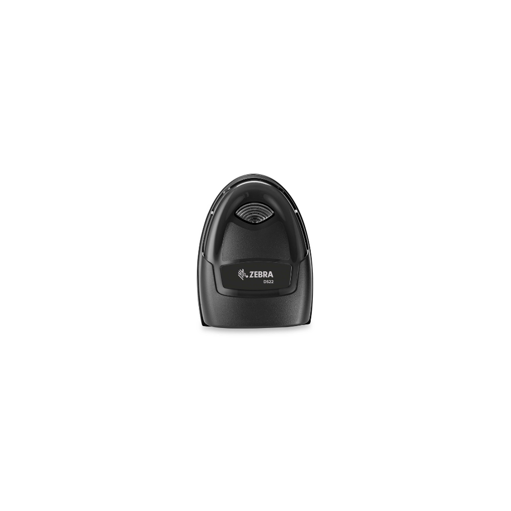 Leitor de código de barras Zebra DS2208 da Fábrica das Etiquetas, mostrando a câmera e o scanner em uso.