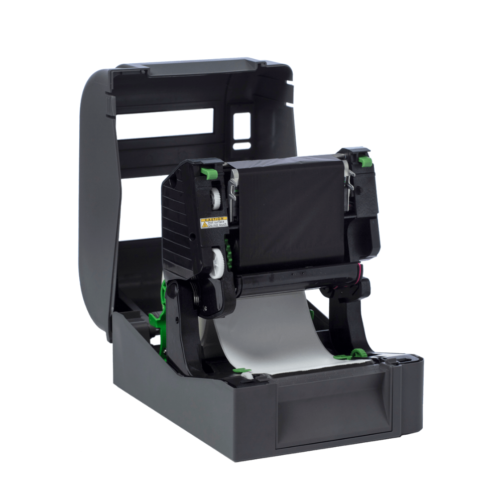 Impressora de etiquetas Brother TD-4420TN da Fábrica das etiquetas, vista frontal com tela e botões de controlo.