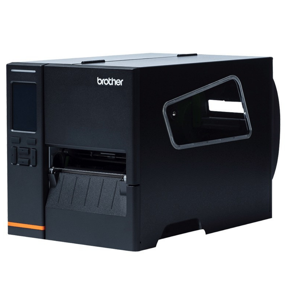 Impressora Brother TJ-4021TN da Fábrica das Etiquetas, exibindo a frente com tela de controle e slot para etiquetas.