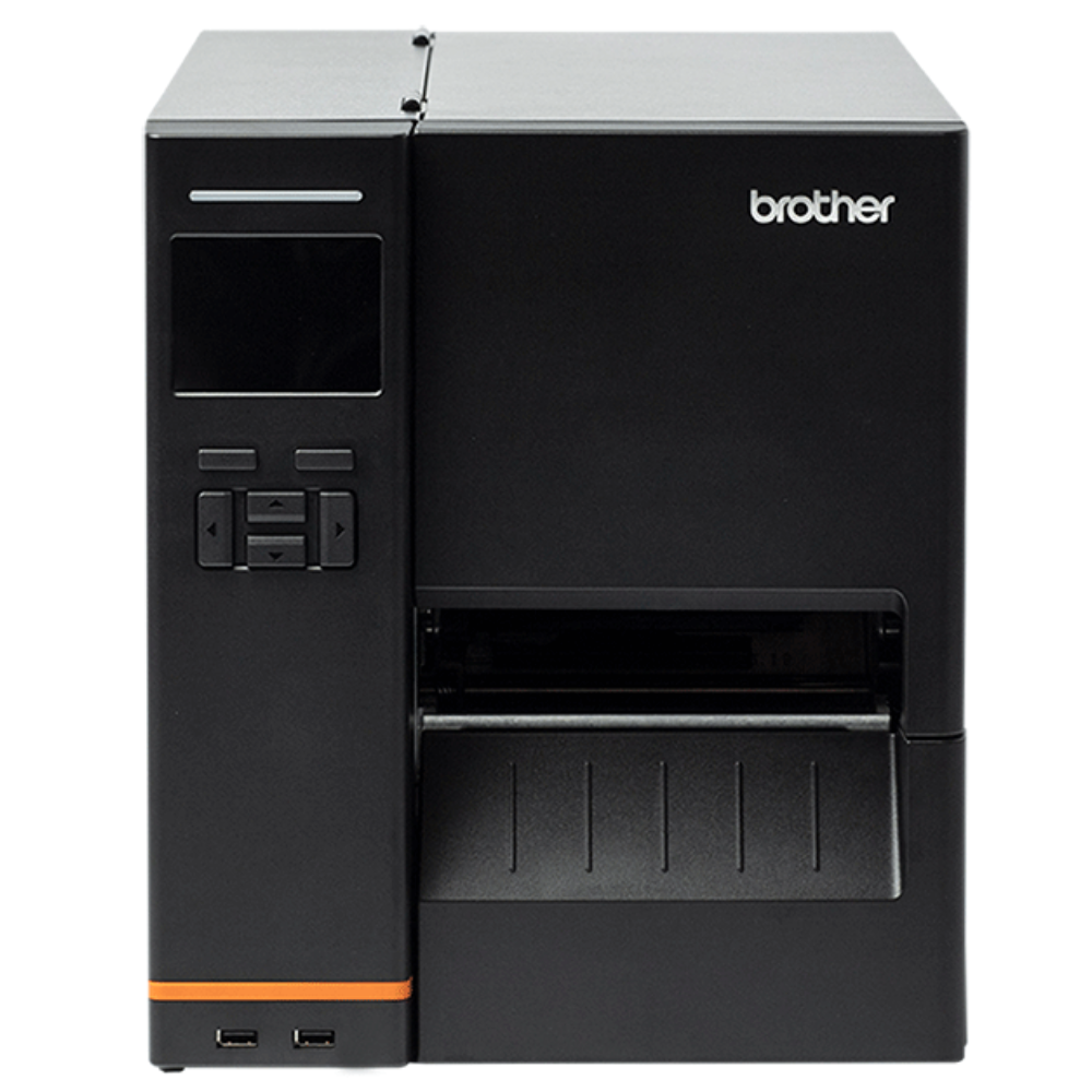 Impressora Brother TJ-4520TN da Fábrica das etiquetas, vista frontal com visor e botões de controlo.