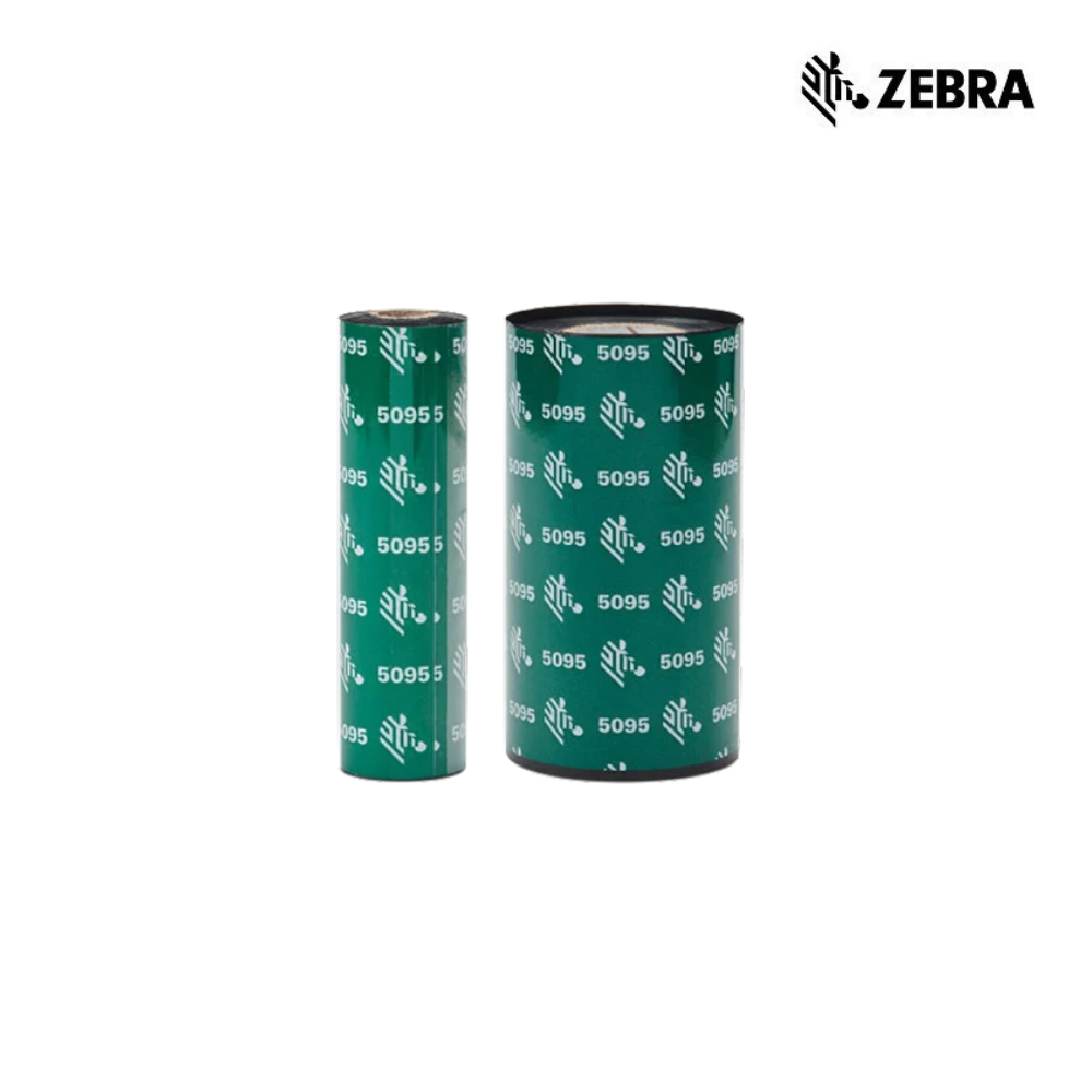 Fitas de carbono ZEBRA 5095 Resina de 12mm, produto da Fábrica das etiquetas, com rolo de fita para impressoras industriais.