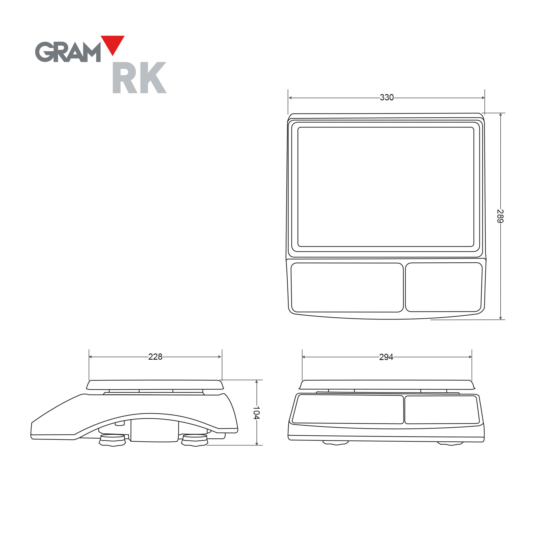 Balança de precisão GRAM RK da Fábrica das Etiquetas, com visor digital e corpo compacto para pesagens exatas.