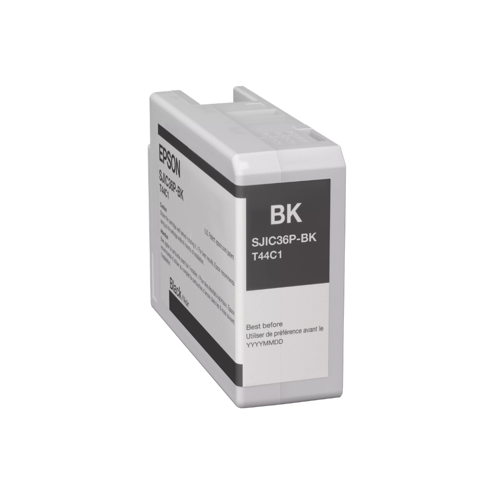 Cartucho de tinta preta Epson C6000 C6500, fabricado pela Fábrica das Etiquetas, mostrado na imagem.