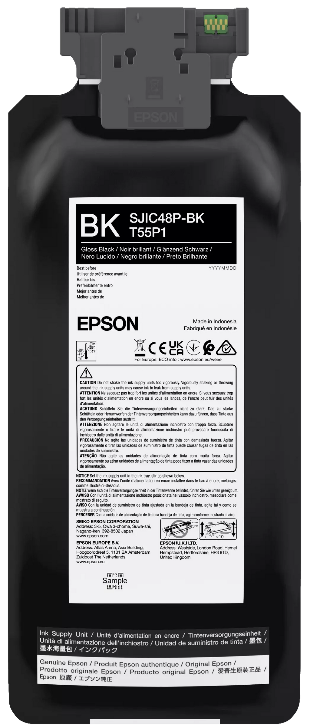 Cartucho de tinta preta Epson C8000e da Fábrica das Etiquetas, imagem mostra o cartucho de tinta preto para impressoras de etiquetas.