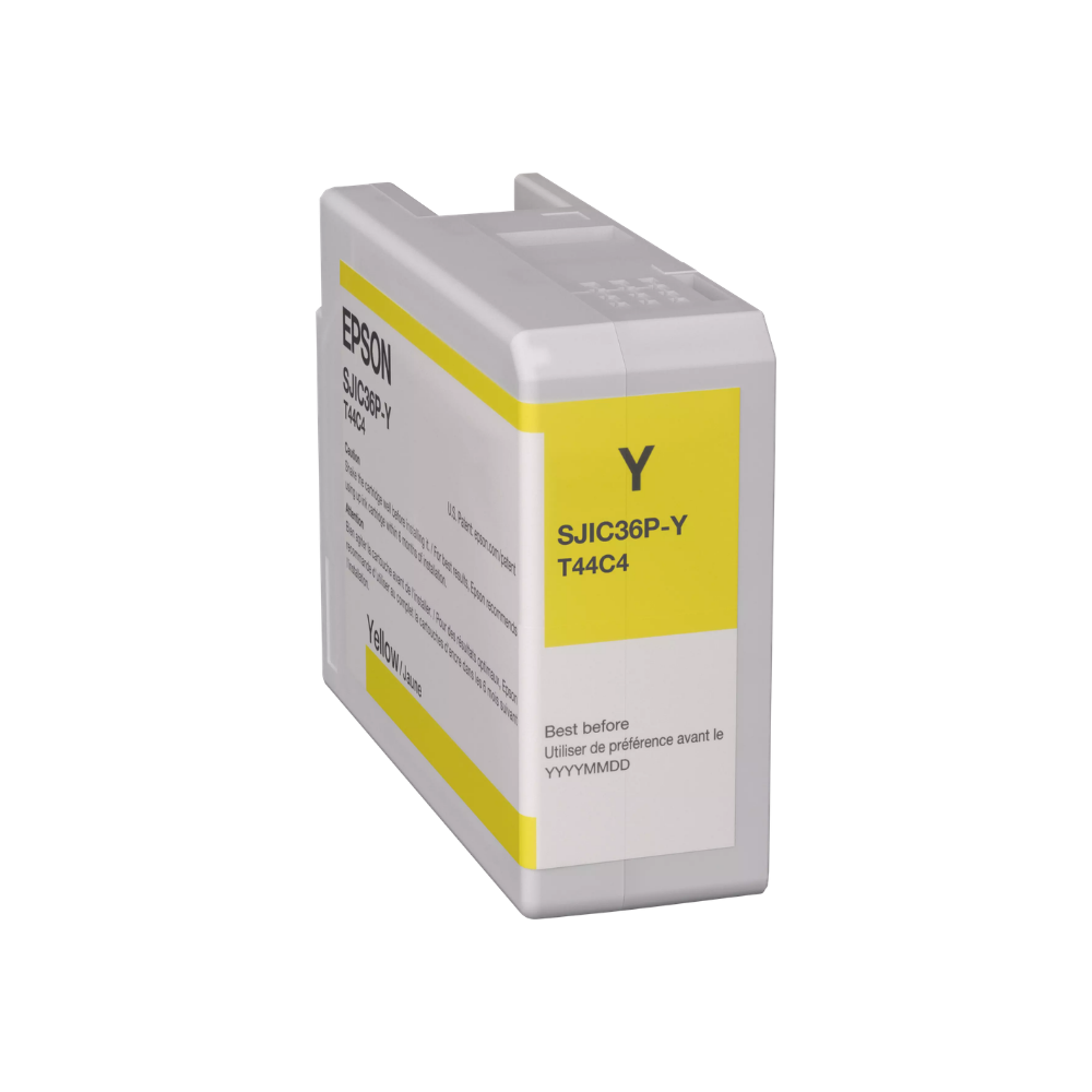 Cartucho de tinta amarela EPSON C6000 C6500, marca Fábrica das etiquetas, exibido na imagem.