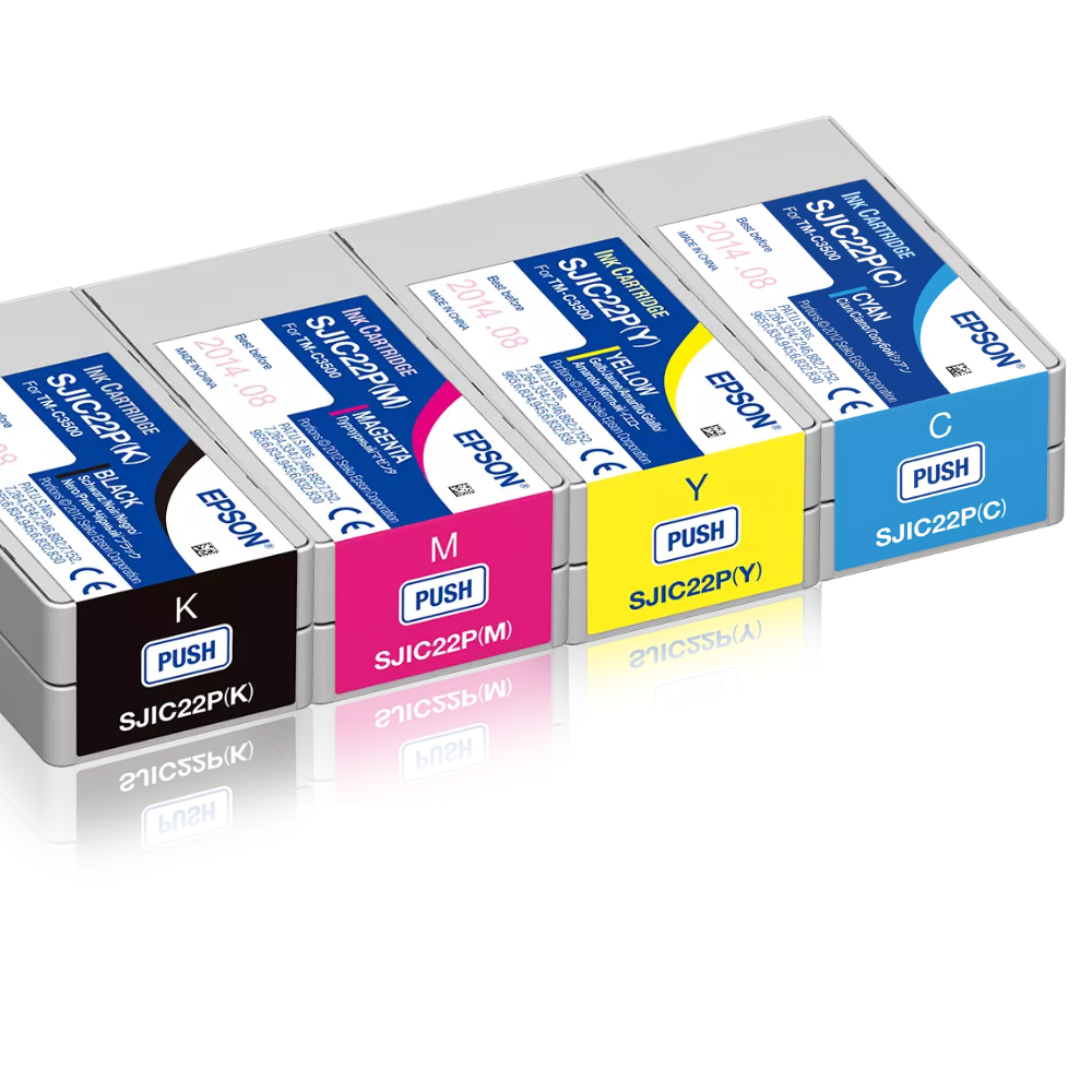 Cartucho de tinta EPSON C3500 da Fábrica das Etiquetas, mostrando a embalagem com tinta colorida para impressoras.